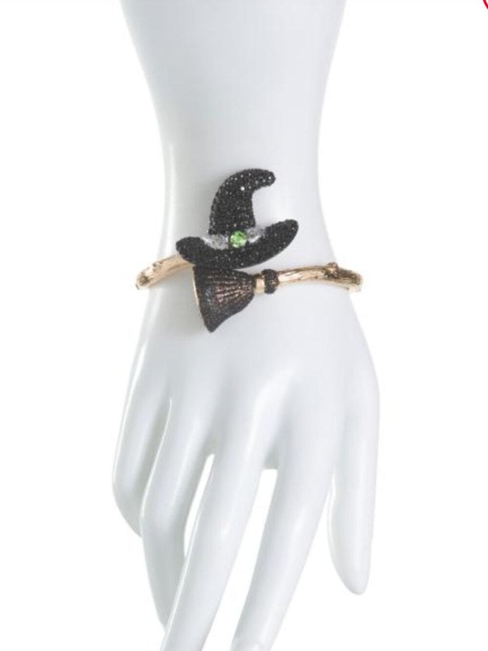 NWT BETSEY JOHNSON Black Crystal Witch Hat Bypass Bracelet